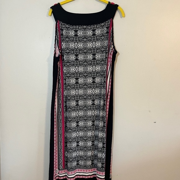 Catherines Dress 1X Pink Floral Shift Retro Artsy Striped Neutral Sheath Boho - Picture 9 of 11